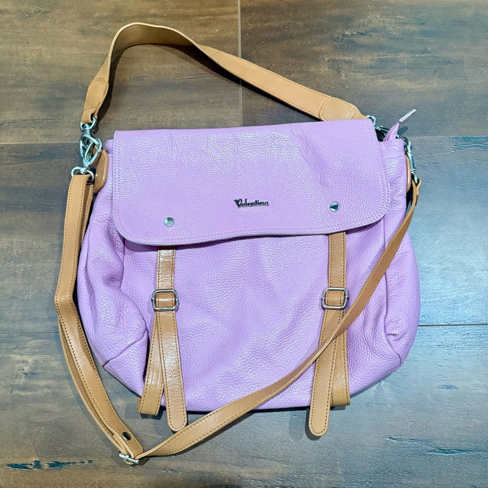 Valentina Lavender Shoulder Bag with Tan Straps
